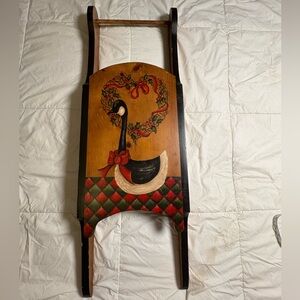 Decorative Vintage Wooden Sled with Holiday Goose Design
